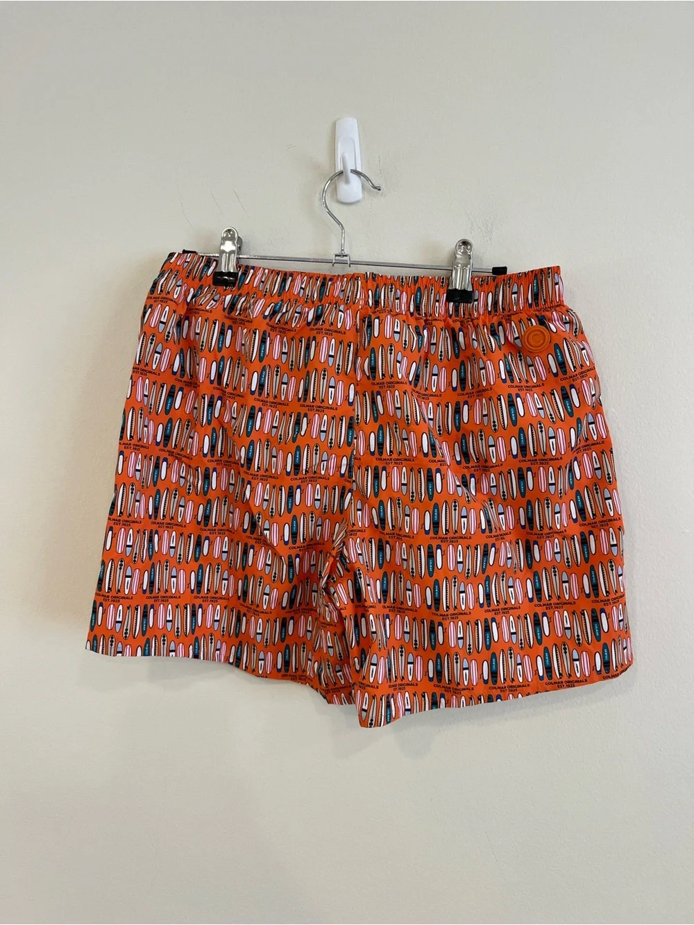 COLMAR Orange Surfboard-Print Kids Swim Trunks
